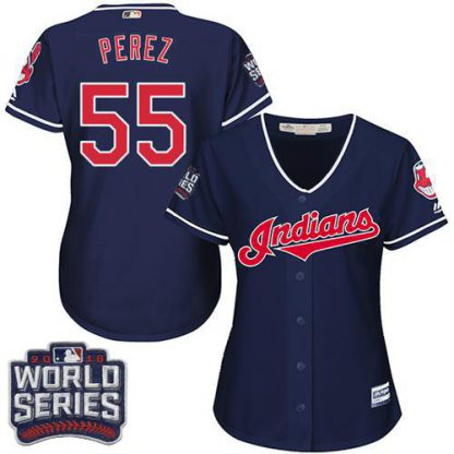 Cleveland Guardians #55 Roberto Perez Navy Blue 2016 World Series Bound Women's Alternate Stitched MLB Jersey