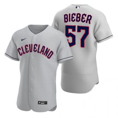 Cleveland Cleveland Guardians #57 Shane Bieber Gray Men's Nike 2022 Authentic Road MLB Jersey
