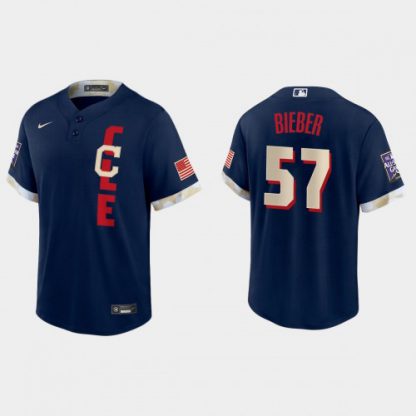 Cleveland Cleveland Guardians #57 Shane Bieber 2021 Mlb All Star Game Fan's Version Navy Jersey