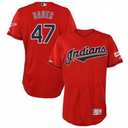 Cleveland Cleveland Guardians #47 Trevor Bauer Majestic Alternate 2019 All-Star Game Patch Flex Base Player Jersey Scarlet