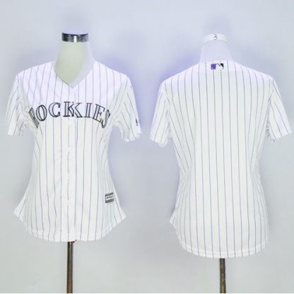 Colorado Rockies Blank White Strip Women's Home Stitched MLB Jersey