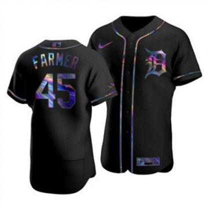 Detroit Detroit Tigers #45 Buck Farmer Men's Nike Iridescent Holographic Collection MLB Jersey - Black