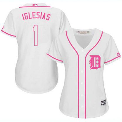 Detroit Tigers #1 Jose Iglesias White/Pink Fashion Women's Stitched MLB Jersey