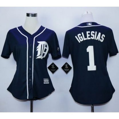 Detroit Tigers #1 Jose Iglesias Navy Blue Fashion Women's Stitched MLB Jersey