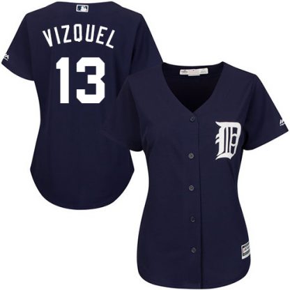 Detroit Tigers #13 Omar Vizquel Navy Blue Alternate Women's Stitched MLB Jersey