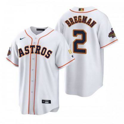 Houston Houston Astros #2 Alex Bregman White Gold 2022 World Series Champions Stitched Men's Nike MLB Jersey