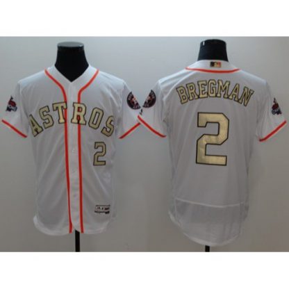 Houston Astros #2 Alex Bregman White FlexBase Authentic 2017 World Series Champions Gold Program Stitched MLB Jersey