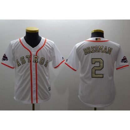 Houston Astros #2 Alex Bregman White 2017 World Series Champions Gold Program Cool Base Stitched Youth MLB Jersey