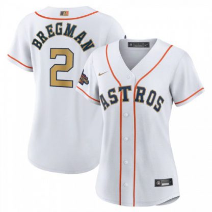 Houston Houston Astros #2 Alex Bregman Nike White/Gold Women's 2023 Gold Collection Replica Player Jersey