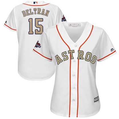 Houston Astros #15 Carlos Beltran White 2018 Gold Program Cool Base Women's Stitched MLB Jersey
