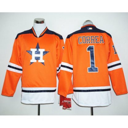 Houston Astros #1 Carlos Correa Orange Long Sleeve Stitched MLB Jersey