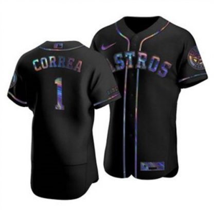 Houston Houston Astros #1 Carlos Correa Men's Nike Iridescent Holographic Collection MLB Jersey - Black
