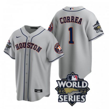 Houston Houston Astros #1 Carlos Correa Men's Nike 150th Anniversary 2022 World Series Game MLB Jersey - Gray