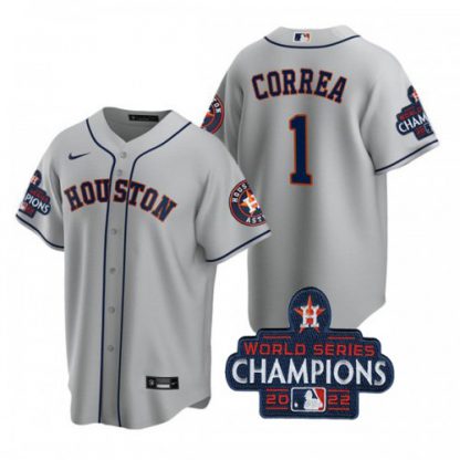 Houston Houston Astros #1 Carlos Correa Men's Nike 150th Anniversary 2022 World Series Champions Game MLB Jersey - Gray