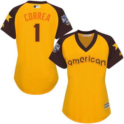 Houston Astros #1 Carlos Correa Gold 2016 All-Star American League Women's Stitched MLB Jersey