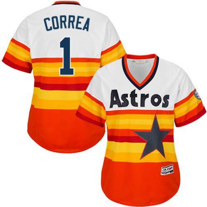 Houston Astros #1 Carlos Correa White/Orange Alternate Cooperstown Women's Stitched MLB Jersey