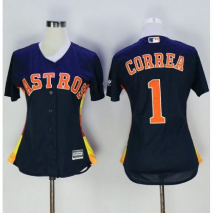 Houston Astros #1 Carlos Correa Navy Blue Alternate Women's Stitched MLB Jersey