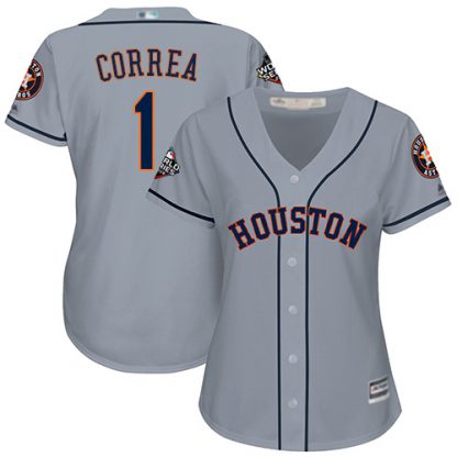 Houston Astros #1 Carlos Correa Grey Road 2019 World Series Bound Women's Stitched MLB Jersey