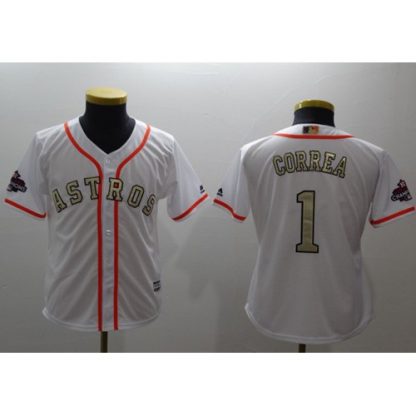 Houston Astros #1 Carlos Correa White 2017 World Series Champions Gold Program Cool Base Stitched Youth MLB Jersey