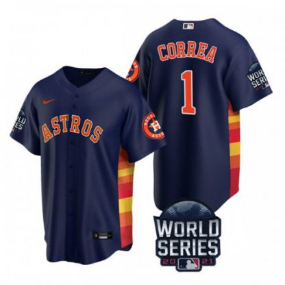 Houston Houston Astros #1 Carlos Correa Youth Nike 150th Anniversary 2021 World Series Authentic MLB Jersey - Navy