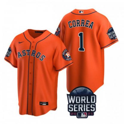 Houston Houston Astros #1 Carlos Correa Youth Nike 150th Anniversary 2021 World Series Authentic MLB Jersey - Orange