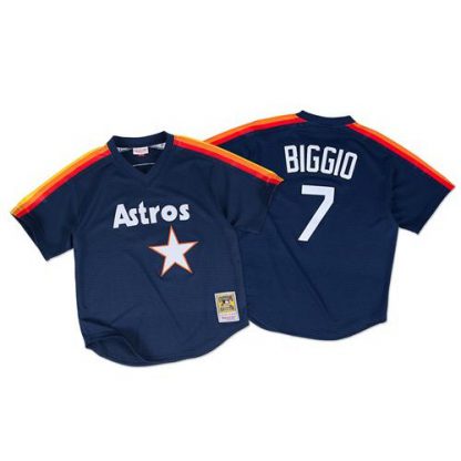 Mitchell And Ness 1991 Houston Astros #7 Craig Biggio Navy Blue Throwback Stitched MLB Jersey