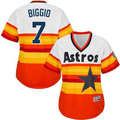 Houston Astros #7 Craig Biggio White/Orange Alternate Cooperstown Women's Stitched MLB Jersey