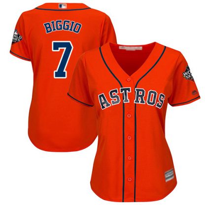 Houston Astros #7 Craig Biggio Orange Alternate 2019 World Series Bound Women's Stitched MLB Jersey