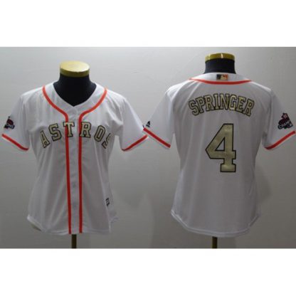 Houston Astros #4 George Springer White 2017 World Series Champions Gold Program Cool Base Women's Stitched MLB Jersey
