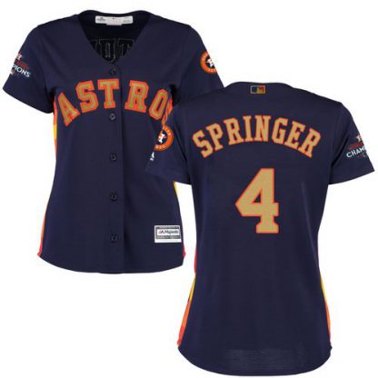 Houston Astros #4 George Springer Navy Blue 2018 Gold Program Cool Base Women's Stitched MLB Jersey