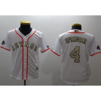 Houston Astros #4 George Springer White 2017 World Series Champions Gold Program Cool Base Stitched Youth MLB Jersey