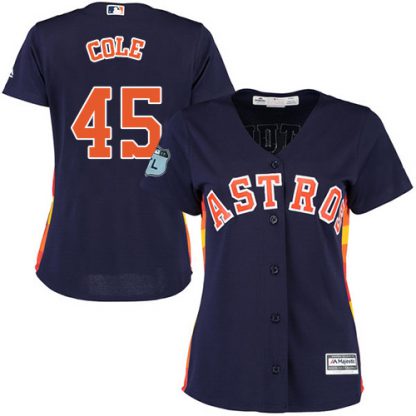 Houston Astros #45 Gerrit Cole Navy Blue Alternate Women's Stitched MLB Jersey