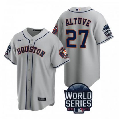 Houston Houston Astros #27 Jose Altuve Men's Nike 150th Anniversary 2021 World Series Game MLB Jersey - Gray