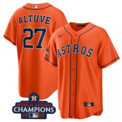 Houston Houston Astros #27 Jose Altuve Orange 2022 World Series Champions Stitched Men's Nike MLB Jersey