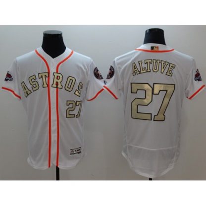 Houston Astros #27 Jose Altuve White FlexBase Authentic 2017 World Series Champions Gold Program Stitched MLB Jersey