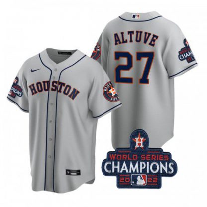 Houston Houston Astros #27 Jose Altuve Men's Nike 150th Anniversary 2022 World Series Champions Game MLB Jersey - Gray