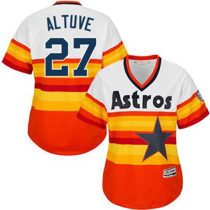 Houston Astros #27 Jose Altuve White/Orange Alternate Cooperstown Women's Stitched MLB Jersey