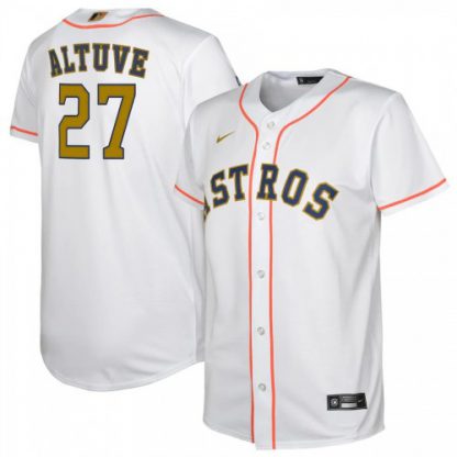 Houston Houston Astros #27 Jose Altuve Nike White/Gold Youth 2023 Gold Collection Replica Player Jersey