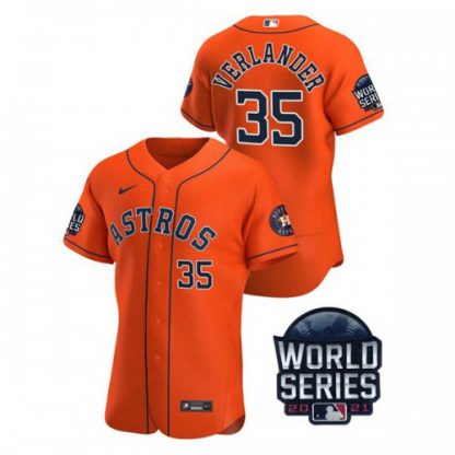 Houston Houston Astros #35 Justin Verlander Men's Nike 150th Anniversary 2021 World Series Authentic MLB Jersey - Orange