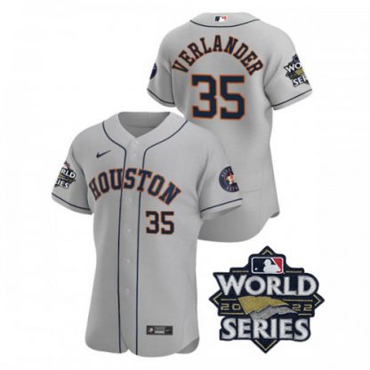 Houston Houston Astros #35 Justin Verlander Men's Nike 150th Anniversary 2022 World Series Authentic MLB Jersey - Gray