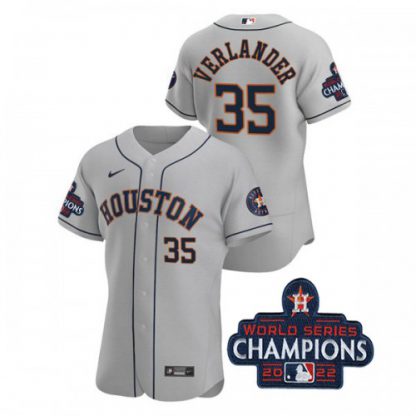 Houston Houston Astros #35 Justin Verlander Men's Nike 150th Anniversary 2022 World Series Authentic MLB Jersey - Gray