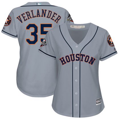 Houston Astros #35 Justin Verlander Grey Road 2019 World Series Bound Women's Stitched MLB Jersey