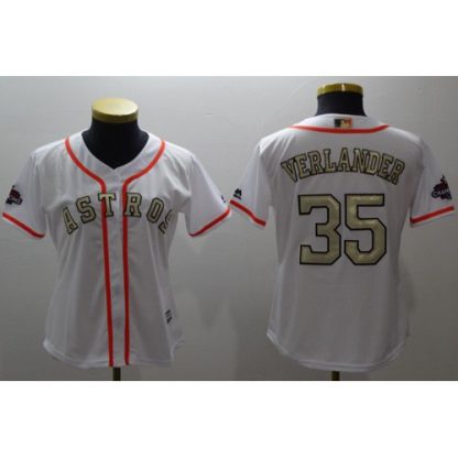 Houston Astros #35 Justin Verlander White 2017 World Series Champions Gold Program Cool Base Women's Stitched MLB Jersey