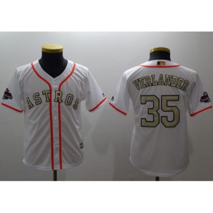 Houston Astros #35 Justin Verlander White 2017 World Series Champions Gold Program Cool Base Stitched Youth MLB Jersey