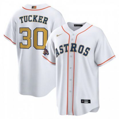 Houston Houston Astros #30 Kyle Tucker Nike White/Gold Men's 2023 Gold Collection Replica Player Jersey