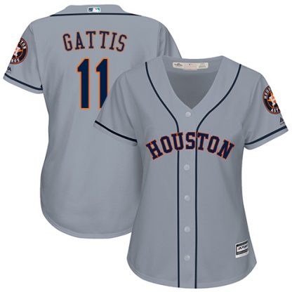 Houston Astros #11 Evan Gattis Grey Road Women's Stitched MLB Jersey