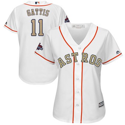 Houston Astros #11 Evan Gattis White 2018 Gold Program Cool Base Women's Stitched MLB Jersey