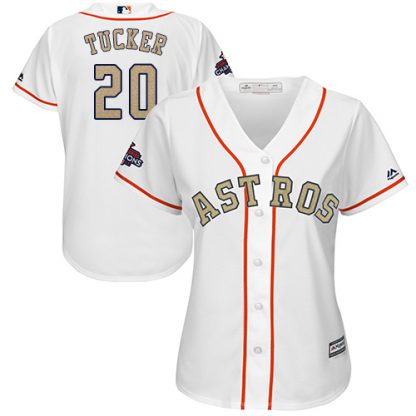 Houston Astros #20 Preston Tucker White 2018 Gold Program Cool Base Women's Stitched MLB Jersey