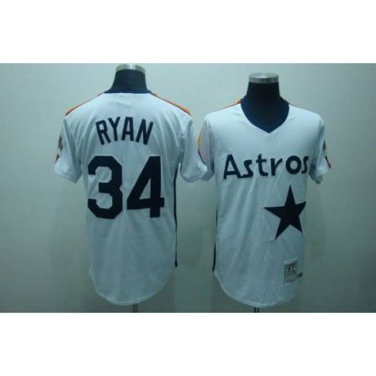 Mitchell and Ness Houston Astros #34 Nolan Ryan Stitched White Throwback MLB Jersey