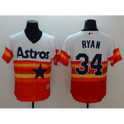 Houston Astros #34 Nolan Ryan White/Orange Flexbase Authentic Collection Cooperstown Stitched MLB Jersey